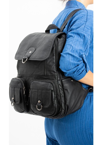 Yıkanmış Deri Sırt Çantası Siyah (Model: 571-11-11E) fiyatları
