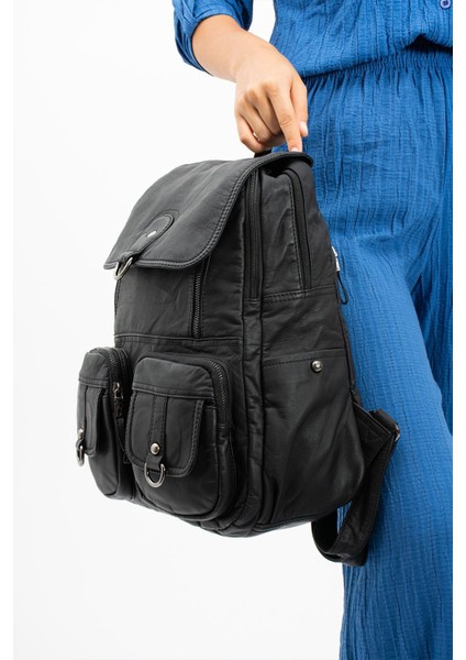 Yıkanmış Deri Sırt Çantası Siyah (Model: 571-11-11E) modelleri