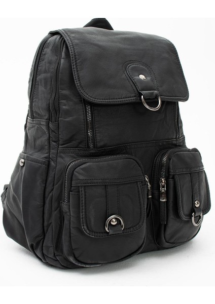 Yıkanmış Deri Sırt Çantası Siyah (Model: 571-11-11E) indirimleri