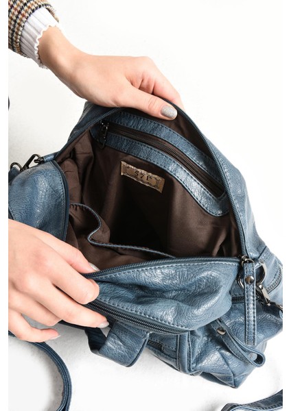 Suni Deri Çok Bölmeli Çapraz ve Omuz Çantası Mavi (Model: 571-9-12FF) fırsatları