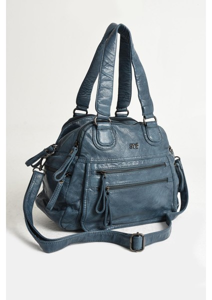 Suni Deri Çok Bölmeli Çapraz ve Omuz Çantası Mavi (Model: 571-9-12FF) indirimleri