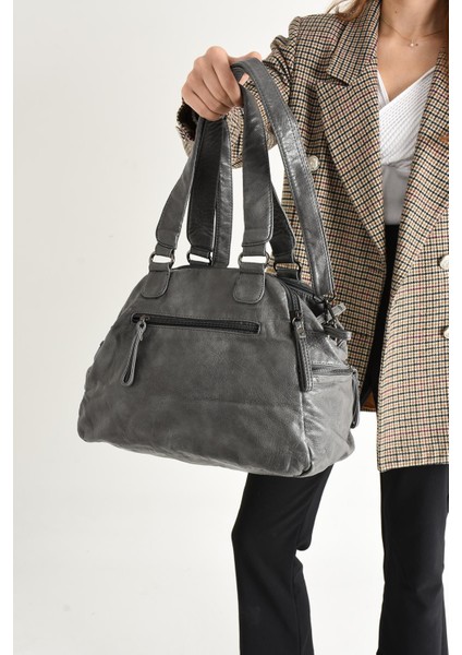 Suni Deri Çok Bölmeli Çapraz ve Omuz Çantası Gri (Model: 571-9-12FF) modelleri