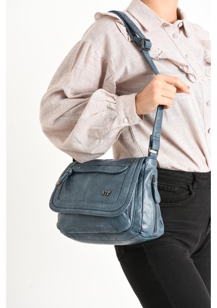 Suni Deri Omuz Çantası Mavi (Model: 571-11-13E)