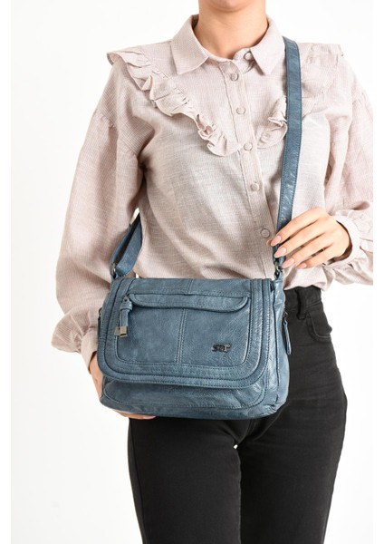 Suni Deri Omuz Çantası Mavi (Model: 571-11-13E) fiyatları