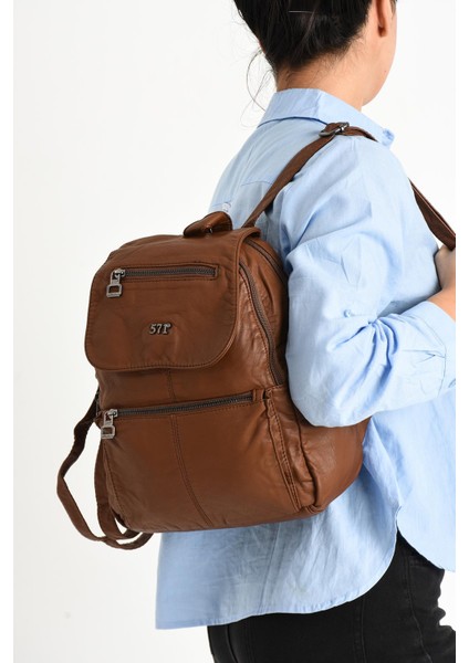 Yıkanmış Deri Sırt Çantası Taba (Model: 571-9-11A)