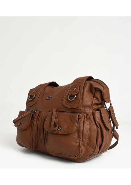 Suni Deri Çapraz Askılı Çok Bölmeli Omuz Çantası Taba (Model: 571-11-10F) indirimleri