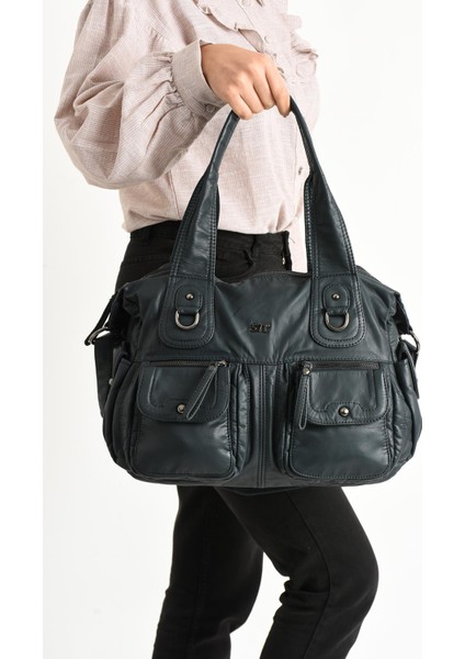 Suni Deri Çapraz Askılı Çok Bölmeli Omuz Çantası Mavi (Model: 571-11-10F) fiyatları