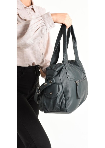 Suni Deri Çapraz Askılı Çok Bölmeli Omuz Çantası Mavi (Model: 571-11-10F) modelleri