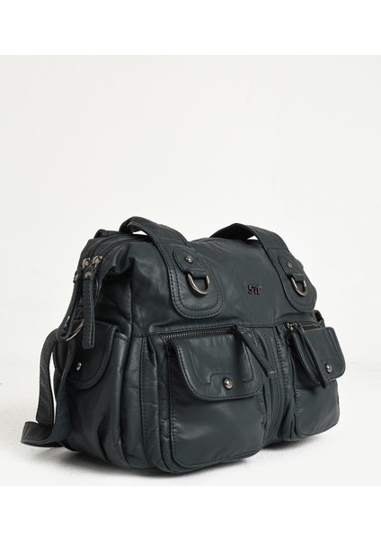 Suni Deri Çapraz Askılı Çok Bölmeli Omuz Çantası Mavi (Model: 571-11-10F) indirimleri