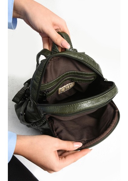 Suni Deri Yumuşak Dokumalı Sırt Çantası Yeşil (MODEL: 571-11-12H)