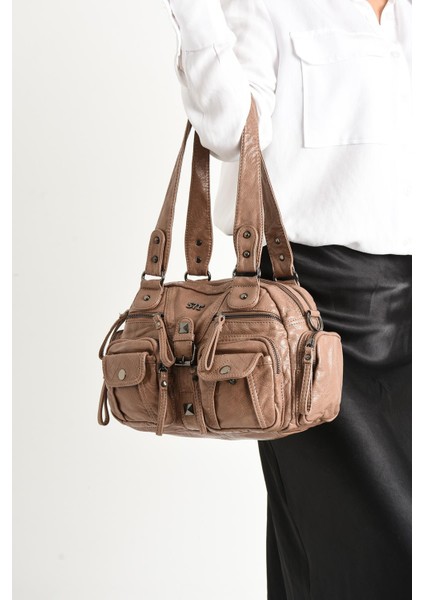 Suni Deri Omuz Çantası Vizon (Model: 571-11-13D)