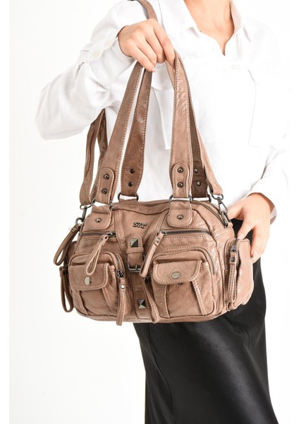 Suni Deri Omuz Çantası Vizon (Model: 571-11-13D) fiyatları