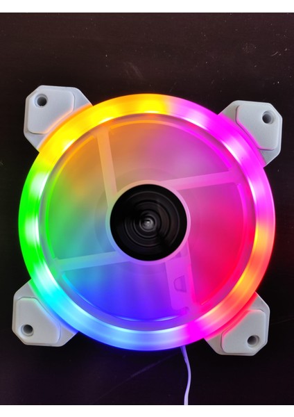 Beyaz 12 cm Rgb LED Işıklı  Kasa Fanı Rainbow Işıklı Kasa Soğutucu Fan