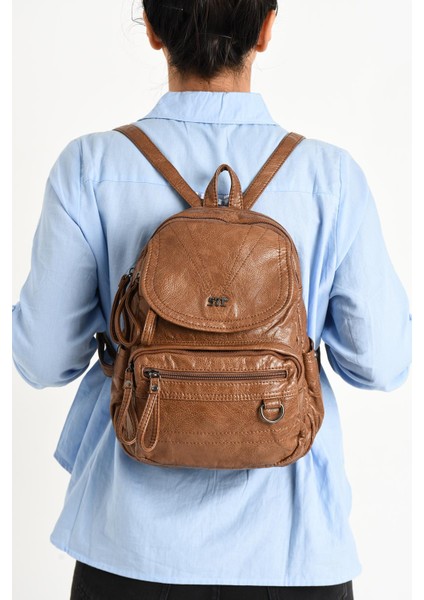 Suni Deri Yumuşak Dokumalı Sırt Çantası Taba (MODEL: 571-11-12H)