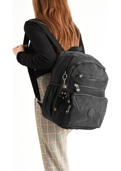 Ultra Hafif Orta Boy Sırt Çantası Çok Cepli Unisex Siyah (Model: 571-4B)