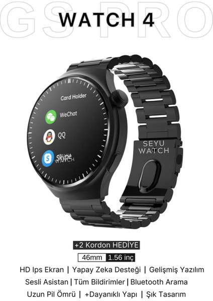 Seyu Watch 200-300 Mah Watch 4 Gs Pro Kordon Hediyeli 46MM Akıllı Saat Iphone ve Android Tüm Telefonlara Uyuml