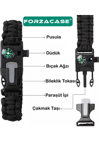 Çok Amaçlı Pusulalı Düdüklü Paraşüp Ip Bileklik Hayatta Kalma Bilekliği - FC657 fiyatları