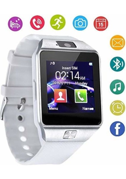 Dz-09 Bluetooth Sd Kart ve Sim Kartlı Destekli Akıllı Saat - Beyaz