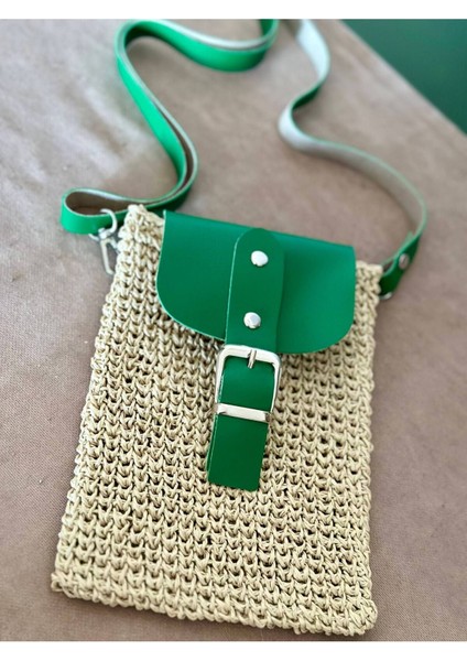 Hasır Mini Bag, Cep Telefonu Çantası Yeşil / Standart fırsatları