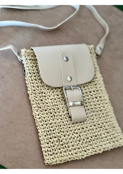 Hasır Mini Bag, Cep Telefonu Çantası Bej / Standart