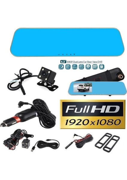 Rbz 230001 Ayna Kayıt Kamera T1 Ful Hd 1080P 5 Mavı Ekran Dual 170