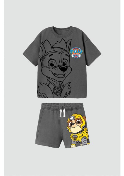 Ladin Store Eni Sezon Erkek Çocuk Paw Patrol Baskılı Pamuklu Bisiklet Yaka T-Shirt ve Şortlu Alt-Üst Ikili Yazlık Takım