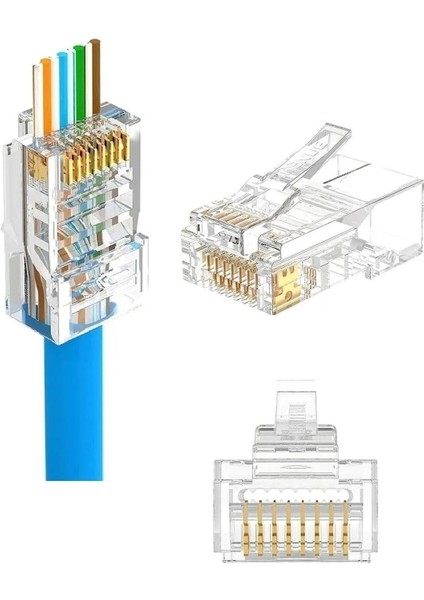 10 Adet Yeni Nesil Delikli Açık Uçlu Cat6 Ez RJ45 Konnektör Utp Jack