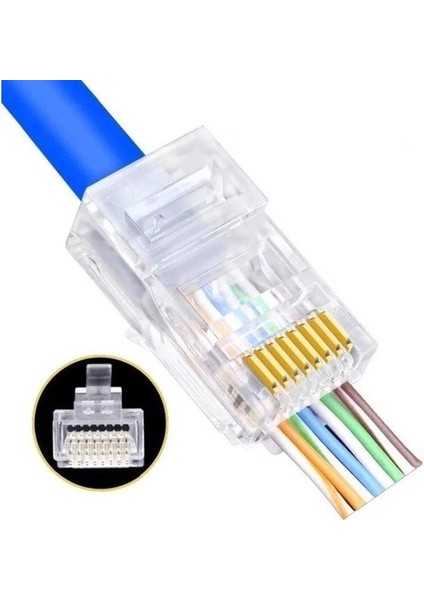10 Adet Yeni Nesil Delikli Açık Uçlu Cat6 Ez RJ45 Konnektör Utp Jack