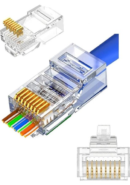 10 Adet Yeni Nesil Delikli Açık Uçlu Cat6 Ez RJ45 Konnektör Utp Jack