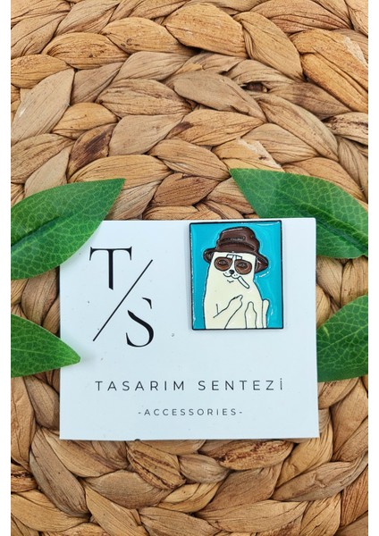 Rozet Metal Broş Yaka Okul Çantası Kıyafet Şapka Takı Aksesuar Hunter S Thompson Cat Kedi Portre