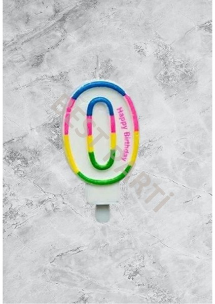 0 Rakamı Gökkuşağı Renk Duğum Günü Pasta Mumu