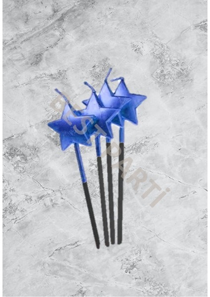 Yıldız Mavi Renk 4'lü Duğum Günü Pasta Mumu