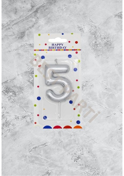 5 Rakamı Gümüş Renk Duğum Günü Pasta Mumu