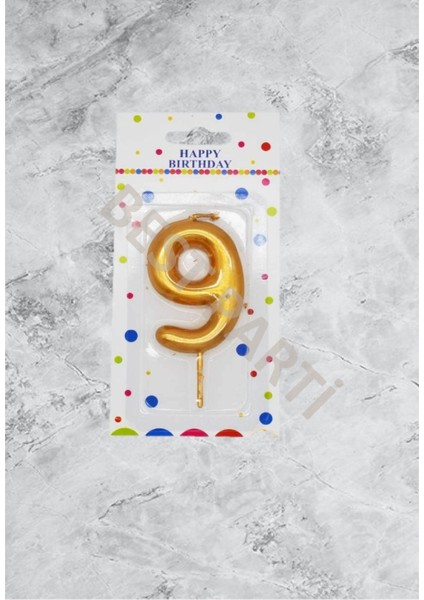 9 Rakamı Gold Renk Duğum Günü Pasta Mumu