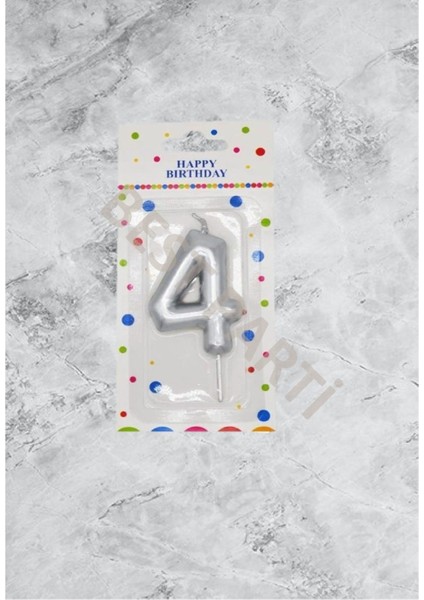 4 Rakamı Gümüş Renk Duğum Günü Pasta Mumu