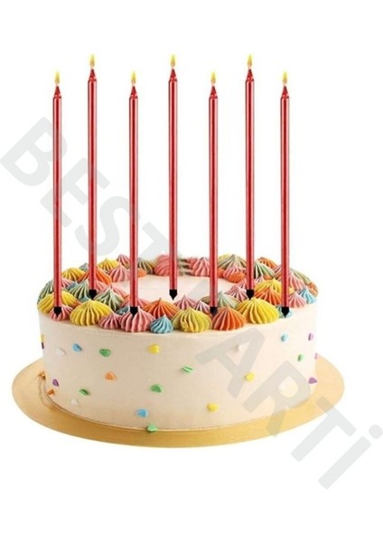 Kırmızı Renk Doğum Günü Pasta Mumu 6'lı 20 cm