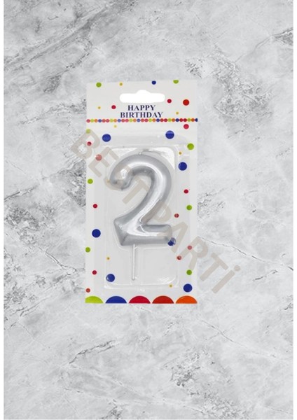 2 Rakamı Gümüş Renk Duğum Günü Pasta Mumu