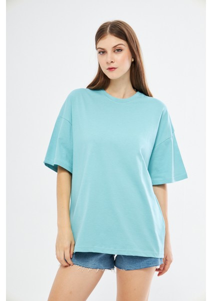 Unisex Pamuklu Bisiklet Yaka Oversize Bol Boyfriend Örme T-Shirt fiyatları