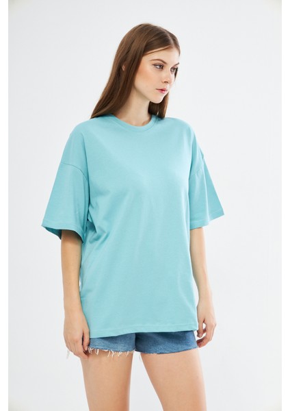 Unisex Pamuklu Bisiklet Yaka Oversize Bol Boyfriend Örme T-Shirt indirimleri