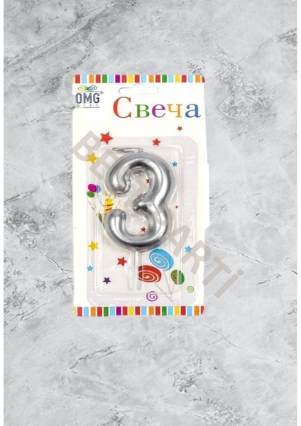 3 Rakamı Gümüş Renk Duğum Günü Pasta Mumu