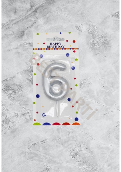 6 Rakamı Gümüş Renk Duğum Günü Pasta Mumu