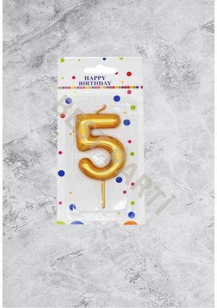 5 Rakamı Gold Renk Duğum Günü Pasta Mumu