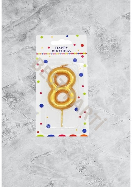 8 Rakamı Gold Renk Duğum Günü Pasta Mumu