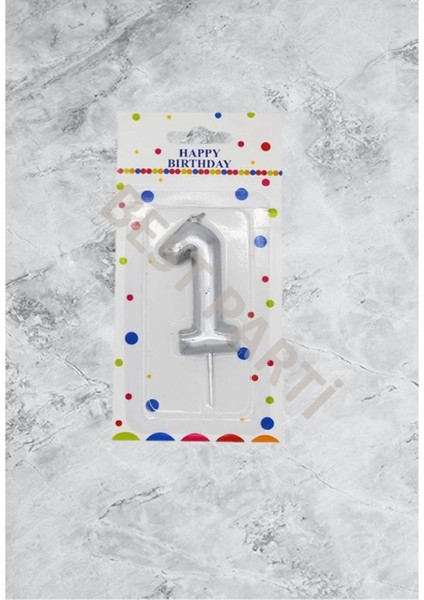 1 Rakamı Gümüş Renk Duğum Günü Pasta Mumu