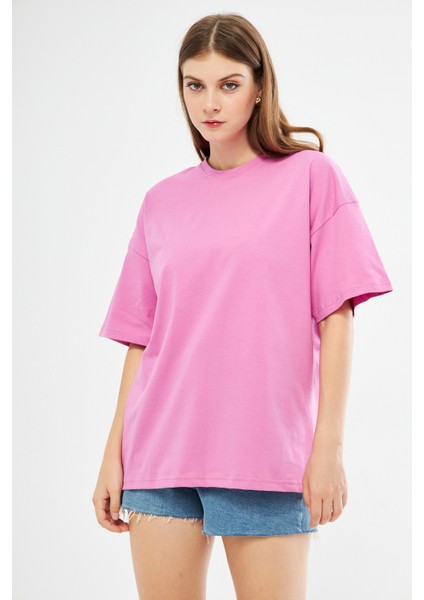 Unisex Pamuklu Bisiklet Yaka Oversize Bol Boyfriend Örme T-Shirt fiyatları