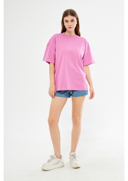 Unisex Pamuklu Bisiklet Yaka Oversize Bol Boyfriend Örme T-Shirt indirimleri