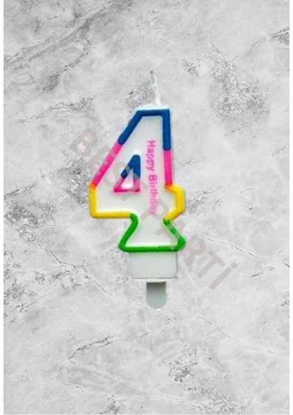 4 Rakamı Gökkuşağı Renk Duğum Günü Pasta Mumu