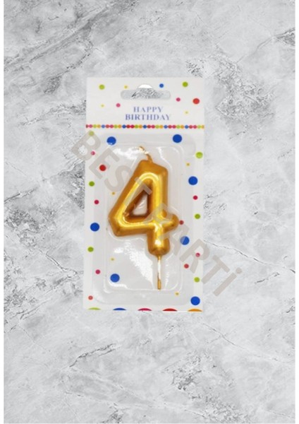 4 Rakamı Gold Renk Duğum Günü Pasta Mumu