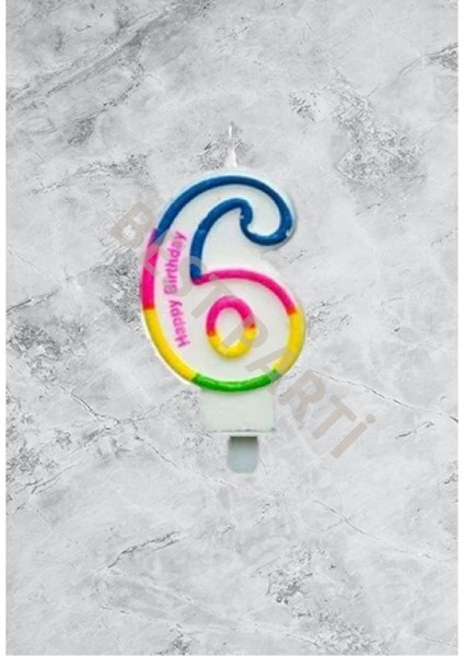 6 Rakamı Gökkuşağı Renk Duğum Günü Pasta Mumu