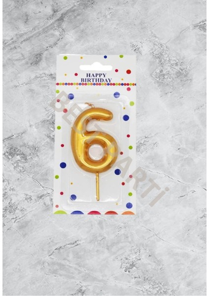 6 Rakamı Gold Renk Duğum Günü Pasta Mumu